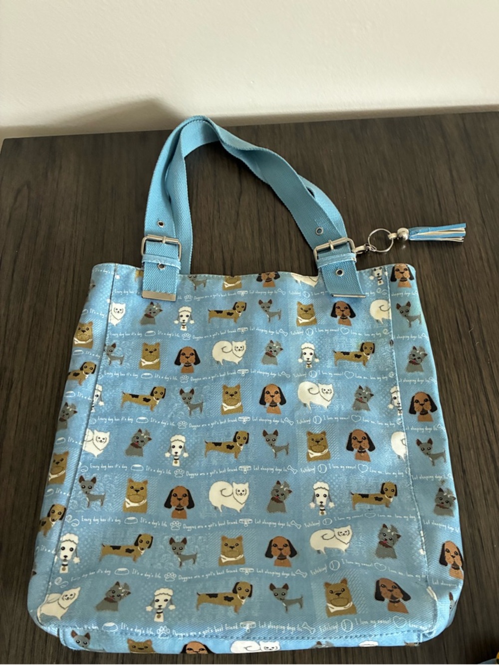 Cute Blue Dog Print Tote Bag